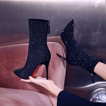 Load image into Gallery viewer, Women's Pointed-Toe Martin Boots | Rhinestone Flat Heel Ankle Boots | Synthetic Leather