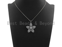 Load image into Gallery viewer, CZ Micro Pave Sakura Flower Pendant, Antique Silver Tone, Clear Cubic Zirconia Big Pave Flower Charm Pendant, 40x41mm,sku#F999C