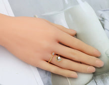 Load image into Gallery viewer, CZ Gold Tulip Flower Pearl Adjustable Ring, Sku#LD309