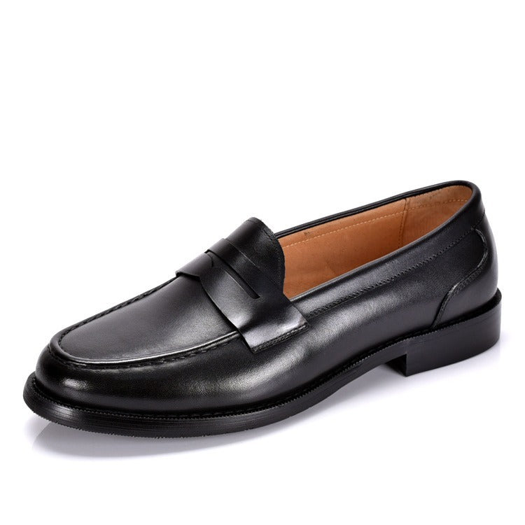 Men's British-Style Vintage Slip-On Loafers – Genuine Cowhide Leather, Round Toe, Low Wedge Heel