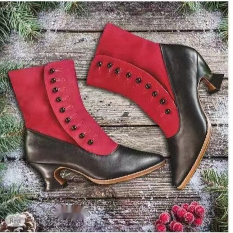Women's Pointed Toe Horseshoe Heel Boots | Low Heel Ankle Boots