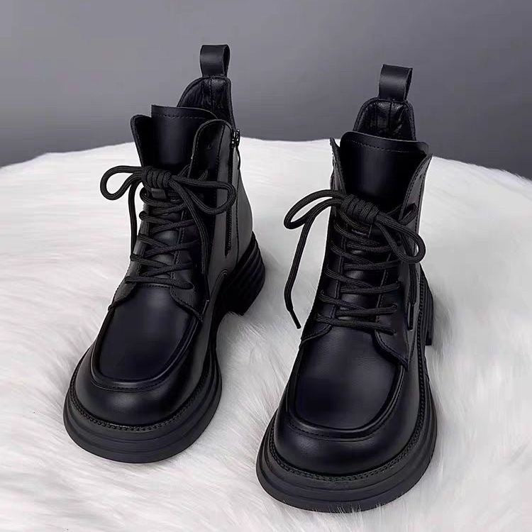 Women's Soft Leather Padded Dr Martens-Style Boots – Chunky Sole, Fleece-Lined Option