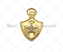 Load image into Gallery viewer, CZ Micro Pave Five Star Crown On Shield  Shape Pendant/Charm,Cubic Zirconia Charm, Shield Necklace Bracelet Charm Pendant,19x25mm, Sku#L473