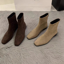 Load image into Gallery viewer, Women's Chunky Heel Suede Fleece-Lined Square Toe Ankle Boots – Back Zipper Winter Boots
