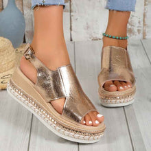 Load image into Gallery viewer, Women's Shiny Hollow Wedge Sandals - Fish Mouth Peep Toe Buckle Strap Summer Shoes