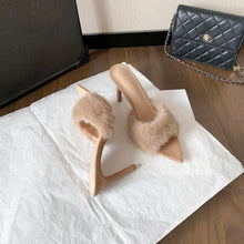 Load image into Gallery viewer, Pointed-Toe High-Heel Plush Slippers