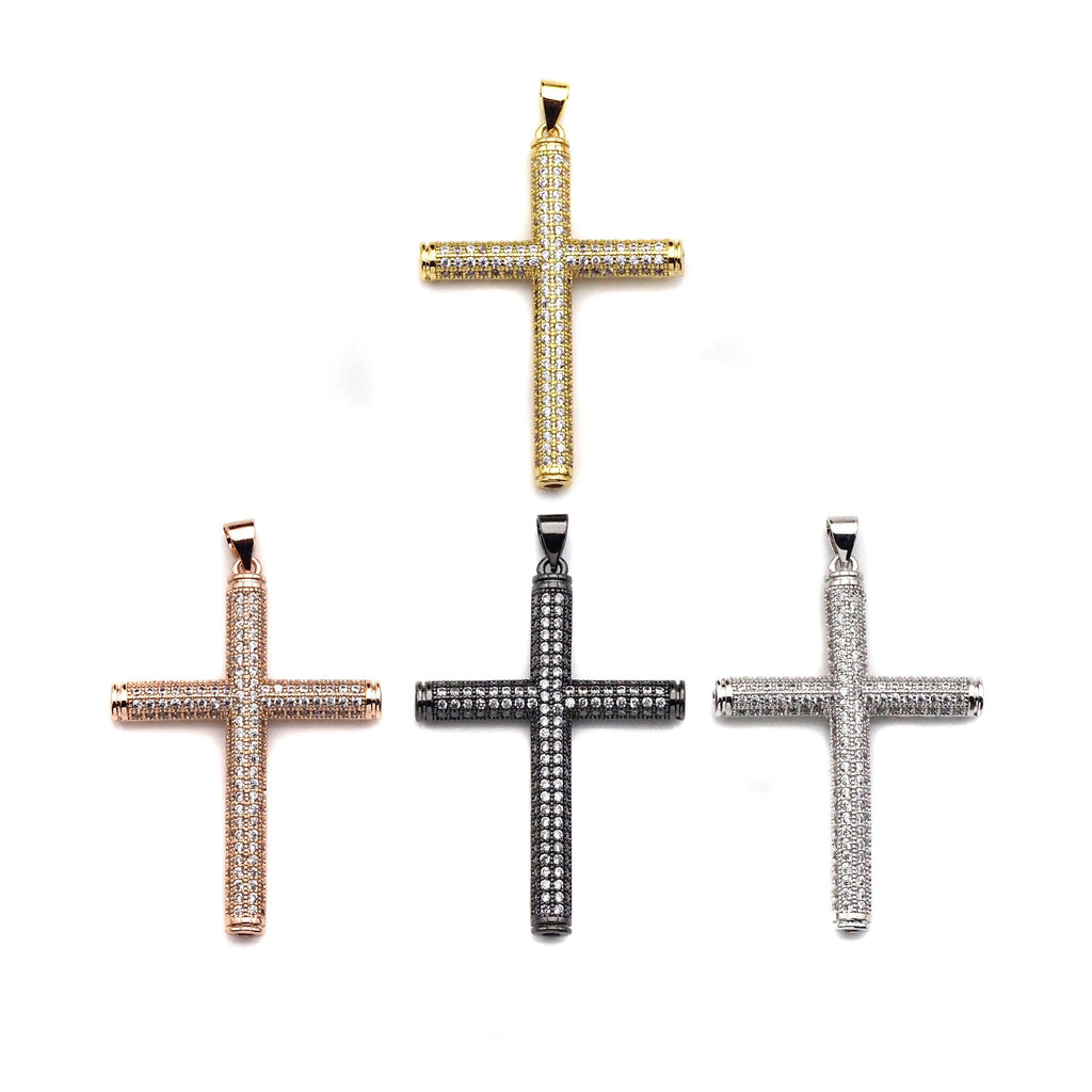 Large CZ Micro Pave Gold Cross Shape Pendant, Sku# LK142