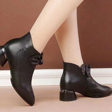 Load image into Gallery viewer, Women's Pointed Toe Chunky Heel Ankle Boots with Side Zipper &amp; Bow Detail