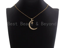 Load image into Gallery viewer, CZ Micro Pave Crescent Moon and Star Pendant ,Gold/Silver/Bl