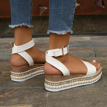 Load image into Gallery viewer, Women's Buckle Strap Hemp Wedge Platform Sandals | Open-Toe Summer Peep-Toe Shoes