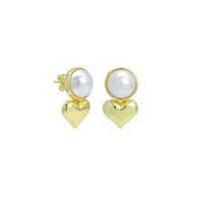Load image into Gallery viewer, Gold Heart White Pearl  Earrings, Sku#LX721