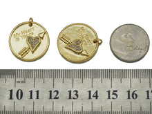 Load image into Gallery viewer, CZ Arrow Heart On Round Coin Charm, Sku#LK644