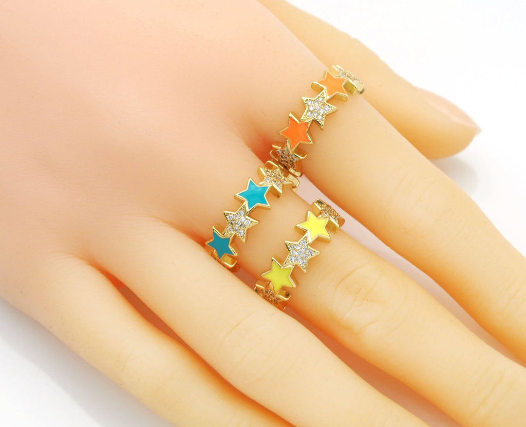 CZ Pave Enamel Star Stackable Ring, Sku#X364