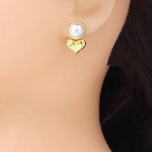 Load image into Gallery viewer, Gold Heart White Pearl  Earrings, Sku#LX721