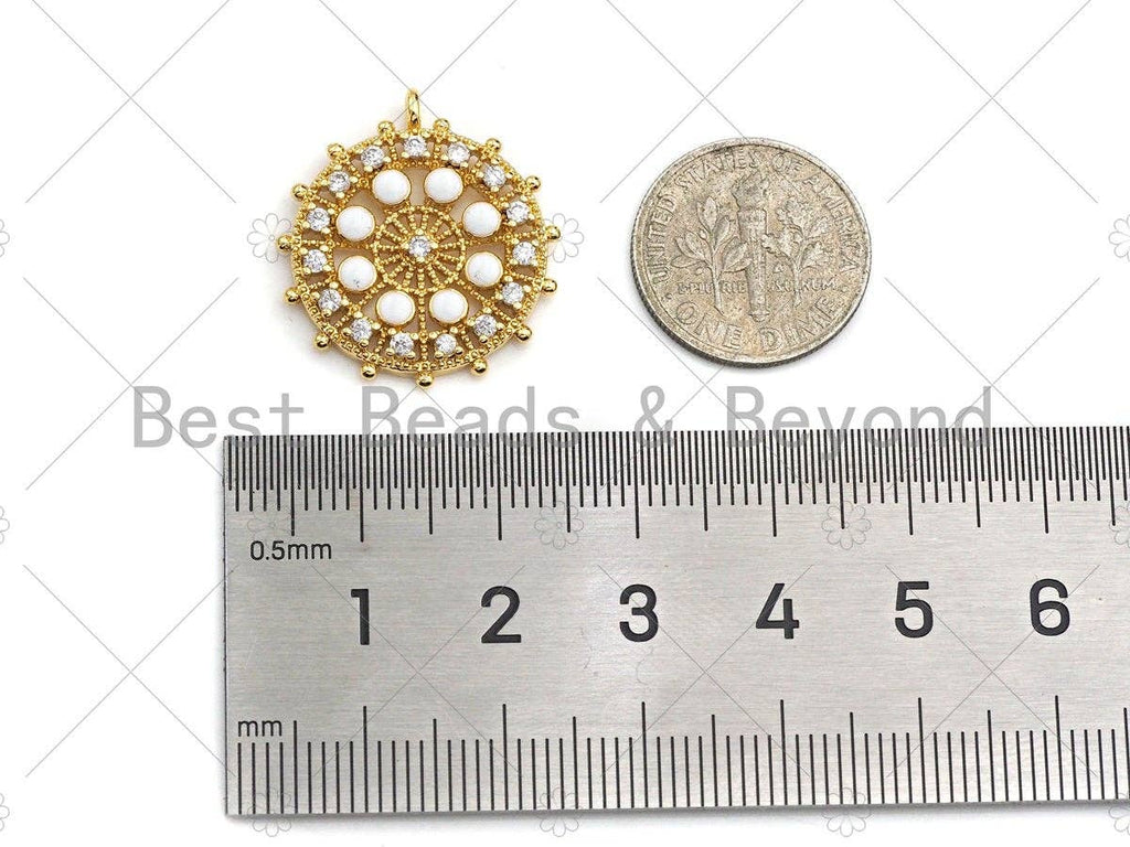 Black white CZ Pave Flower Ferris Wheel Charm, Sku#LK132