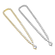 Load image into Gallery viewer, Silver Gold CZ Heart Link Heart Drop Statement Necklace, Sku#A120