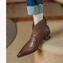 Load image into Gallery viewer, Women's French-Style Vintage Pointed-Toe Mid-Heel Ankle Boots | Back Zip | PU Leather