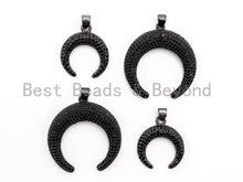 Load image into Gallery viewer, Black CZ Pave On Black Micro Pave Crescent Moon Charm Beads, Micro Paved Horn Pendant,30x31/19x22mm, sku#F399
