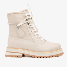 Load image into Gallery viewer, The Arata Cream Leather Lace-Up Ankle Women Boot With a Side Zipper