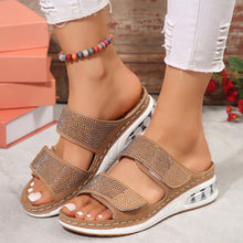Load image into Gallery viewer, Women's Air Cushion Wedge Sandals – Rhinestone Embellished Beach Slides with Non-Slip Wedge Sole