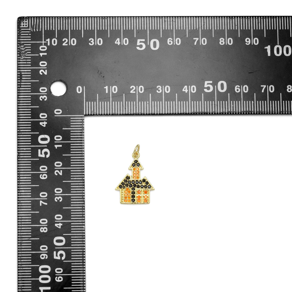 Colorful CZ Pave Halloween Hunted House Castle Charm, Sku#A214