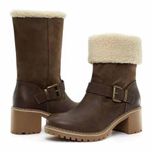 Load image into Gallery viewer, Women's Buckle Chunky Heel Western Boots | Warm Winter Round-Toe Mid Boots