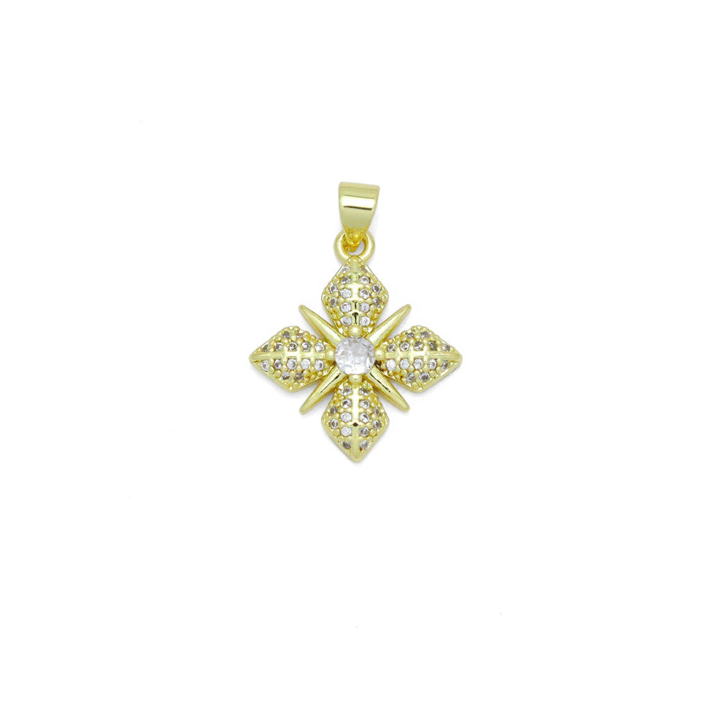 Gold Clear CZ Flower Charm Pendant, Sku#LK989