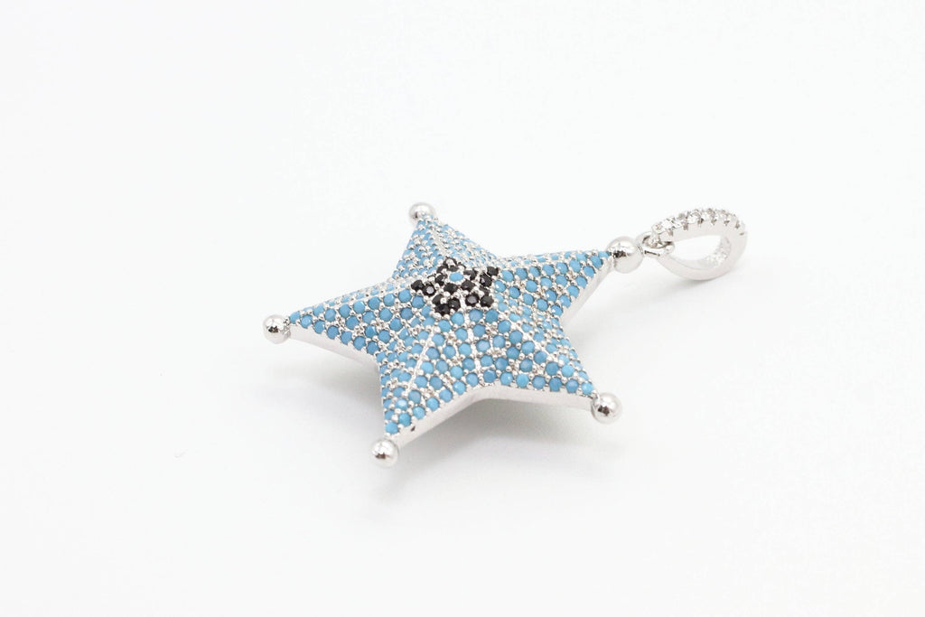 CZ Micro Pave 28x36mm Turquoise Star Pendant/Charm, Cubic Zirconia Pendant/Charm for Necklace Bracelet, Fashion Jewelry Findings, sku#F5