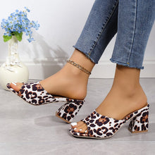 Load image into Gallery viewer, Women's Leopard Print Square Toe Chunky Heel Sandals - Slip-On Block Heel Summer Sandals