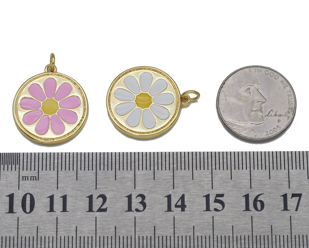 White Pink Enamel Daisy Flower Charm, Sku#L707