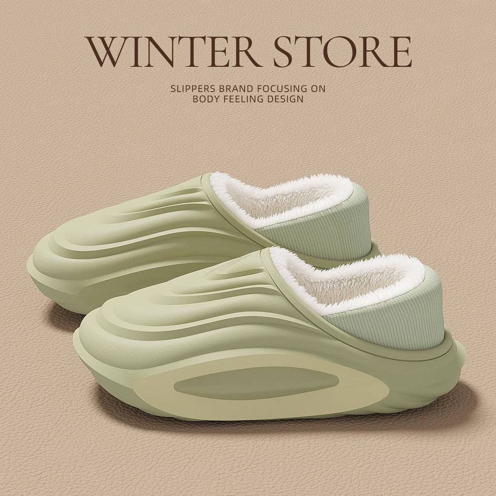 Women's Thick-Sole Waterproof Non-Slip Fleece-Lined Insulated Slip-On Shoes | Warm Winter Cotton Slippers