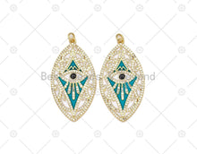 Load image into Gallery viewer, CZ Micro Pave Turquoise Enamel Evil Eye On Oval Leaf Shape Pendant, 18K Gold Filled Evil Eye Charm, Necklace Pendant,22x42mm, Sku#L631