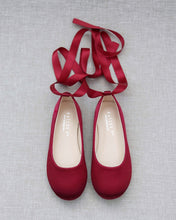 Load image into Gallery viewer, Satin Ballet Flats with Ankle Tie or Ballerina Lace Up