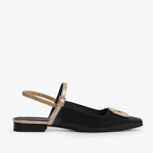 Load image into Gallery viewer, The Rosalinda Black Leather Women Flat Slingback Sandal