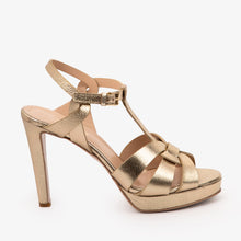 Load image into Gallery viewer, The Parisian Gold Leather T-Strap Platform Heel Women Sandal