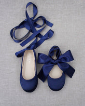 Load image into Gallery viewer, Satin Ballet Flats with Ankle Tie or Ballerina Lace Up