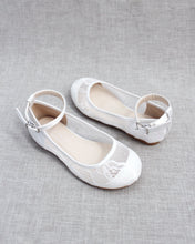 Load image into Gallery viewer, White New Lace Ballet Flats with Ankle Strap