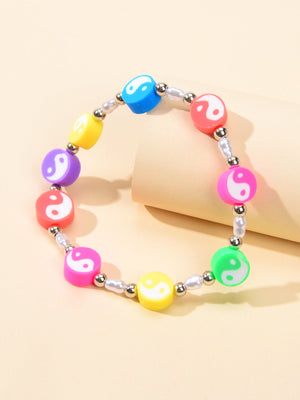 Unique Tai Chi Jewelry Handmade Candy Color Yin Yang Round Beads Taiji Bracelet
