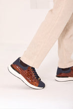 Load image into Gallery viewer, The Caesars Navy &amp; Tan Leather Men Sneaker