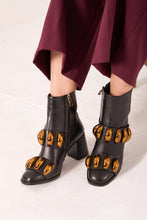 Load image into Gallery viewer, The Eclipse Black &amp; Gold Leather Block Heel Women Boot