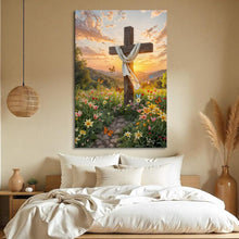 Load image into Gallery viewer, Cross and Flowers Faith Wall Art