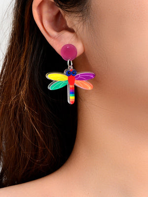 Candy Color Acrylic Colorful Dragonfly Resin Dangle Pierced Cute Insect Earrings