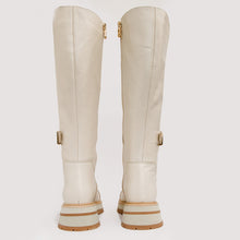 Load image into Gallery viewer, The Istinye Cream Leather Knee High Lace-Up Women Boot Limited Edition