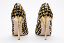 Load image into Gallery viewer, The Saks Tory Gold &amp; Black Handwoven Leather Pump Women Shoe