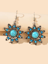 Load image into Gallery viewer, Vintage Jewelry Antique Silver Hollow out Blue Turquoise Flower Dangle Earrings