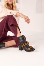 Load image into Gallery viewer, The Eclipse Black &amp; Gold Leather Block Heel Women Boot