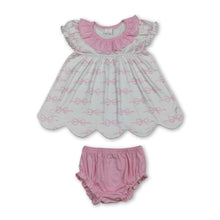 Load image into Gallery viewer, Short sleeves pink bow tunic bummies baby girls outfits