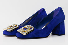 Load image into Gallery viewer, The California Sax Blue Suede Leather Block Heel Pump Women Shoe
