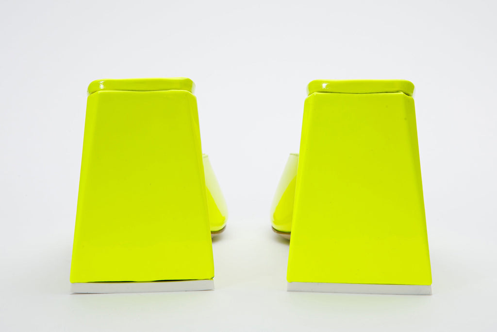 The Butterfly Block Heel Neon Yellow Patent Leather Sandal Final Sale!