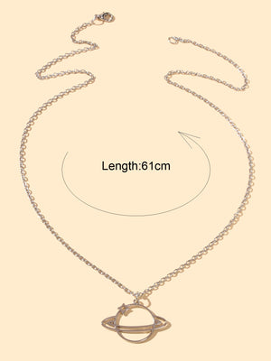Trendy Jewellery Silver Long Chain Space Planet Charm Necklace Accessories Gift